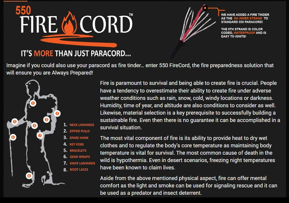 550 FireCord Black – Survival Gear Canada