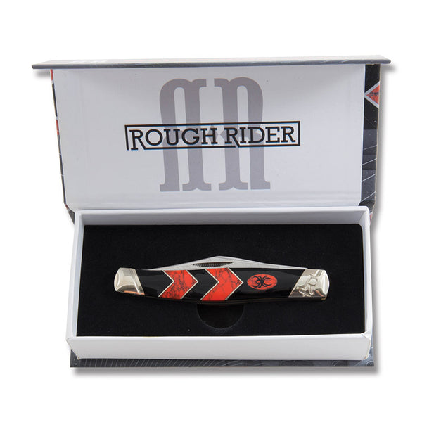 Rough Ryder Black Widow Large Stockman Synthetic Black Jet Red Coral Handle