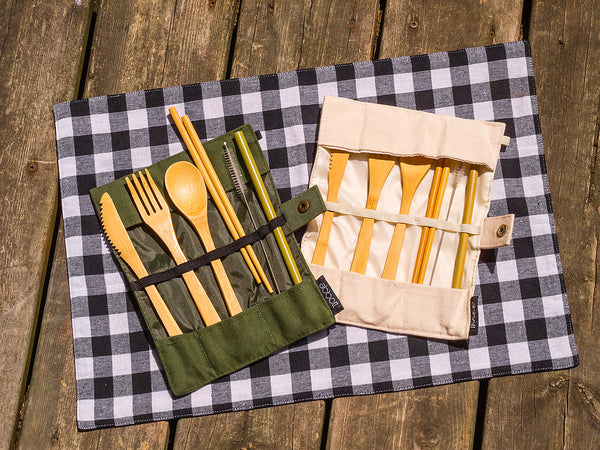 Bamboo Cutlery Set in Roll. 7 Pieces Lifestyle