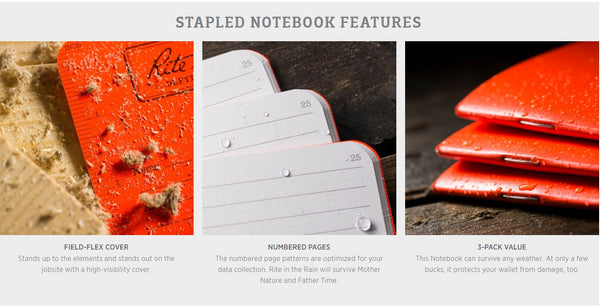 Rite in the Rain Stapled All Weather Mini Notebook 3-pack Orange