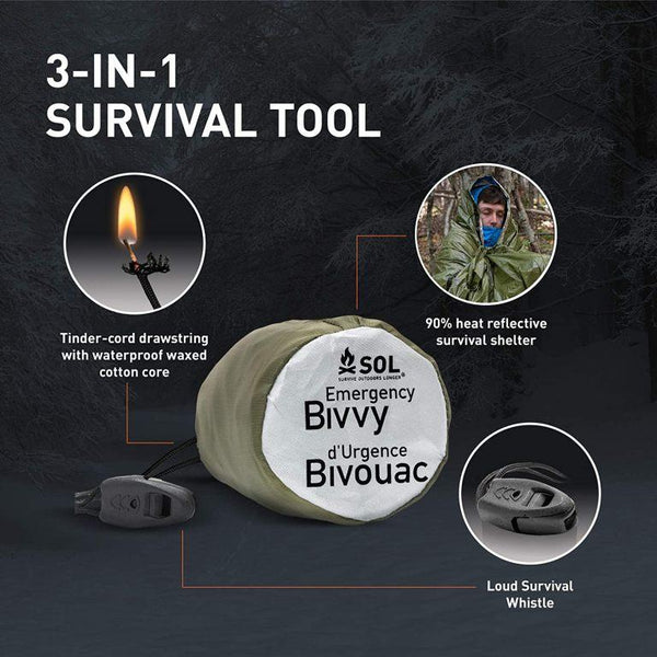 SOL Survive Outdoors Longer  Emergency Bivvy Orange with Rescue Whistle