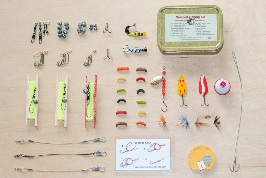 Tiny fishing kit. Hooks, sinkers, lures, swivels, cork bobber, 50 ft of  line. : r/Survival