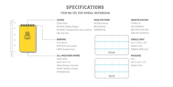 Rite in the Rain 3x5 Notepad- Yellow - Survival Gear Canada