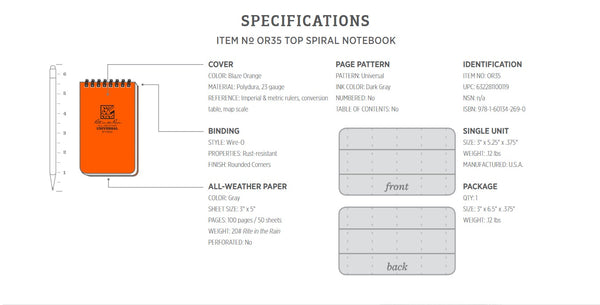 Rite in the Rain 3x5 Tactical Notepad Orange