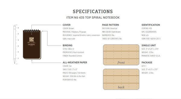 Rite in the Rain 3x5 Tactical Notepad Brown